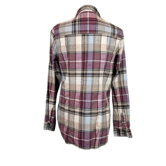 Pendleton Women's Button Front Plaid Shirt Taupe Cream Wine Purple Size Medium - Picture 3 of 11